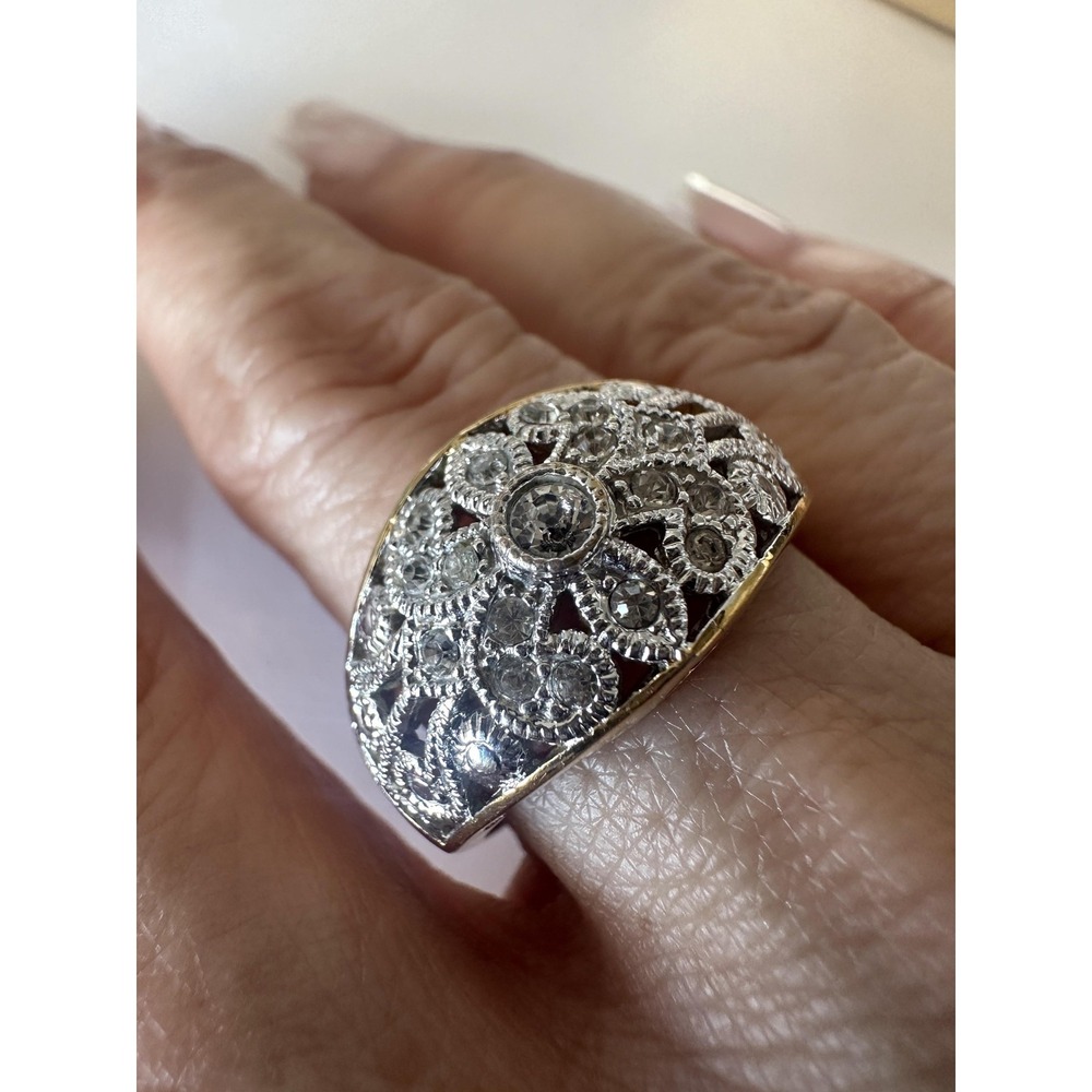 Vintage Silver Filigree & Gold Tone Signed AVON RJ Graziano Ring Sz 11 Statement
